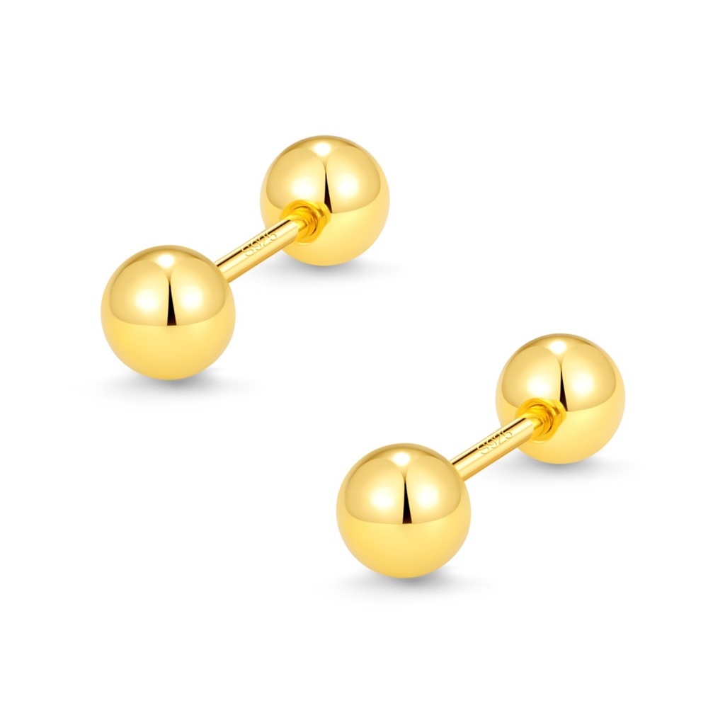Screw back Solid Silver Balls Studs Earrings-ESB002 Gold 4mm